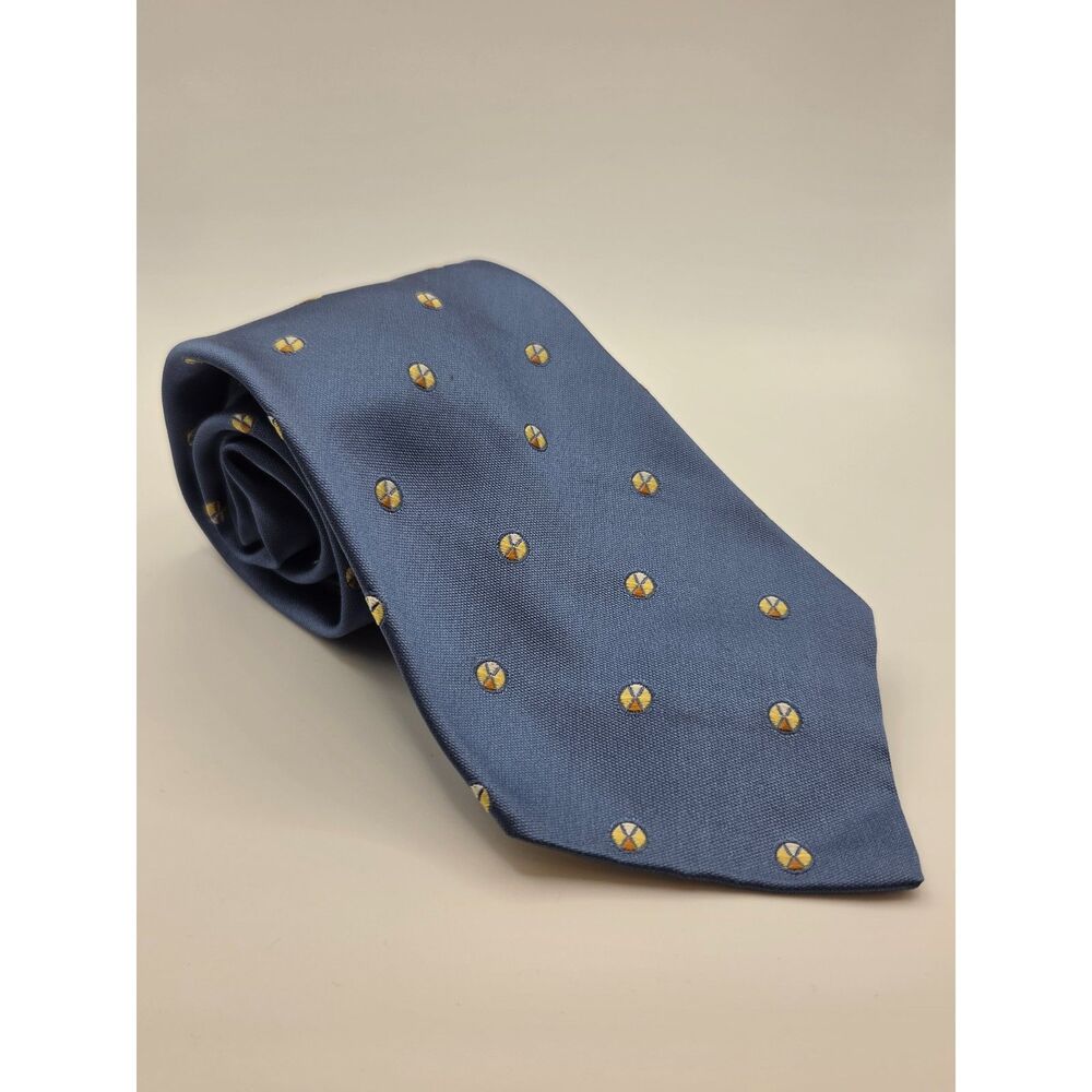 Vintage Slate Blue Woven Silk Necktie, Weighted Silk Foulard Geometric Pattern
